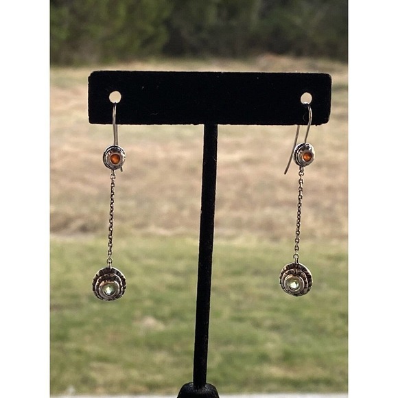 925 Sterling Silver Earrings Dangles Drops Peridot Garnet 3.46g - Picture 12 of 12